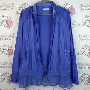 adidas jacket coat wind breaker pockets purple white Blue Utility ruffle hem